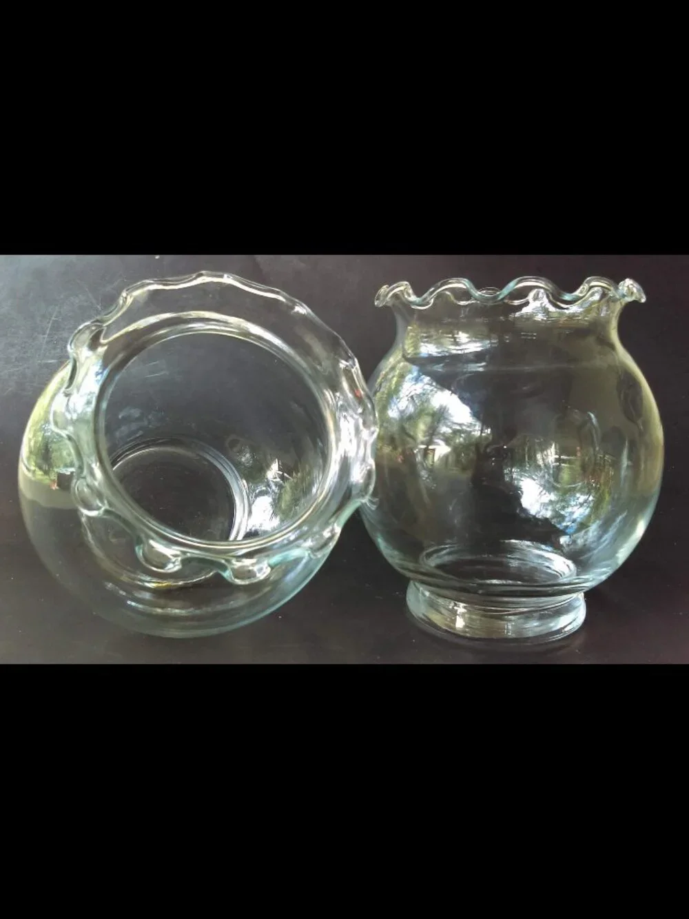 Clear Glass Ivy Bowls Ruffled Crimped Fluted Top 5